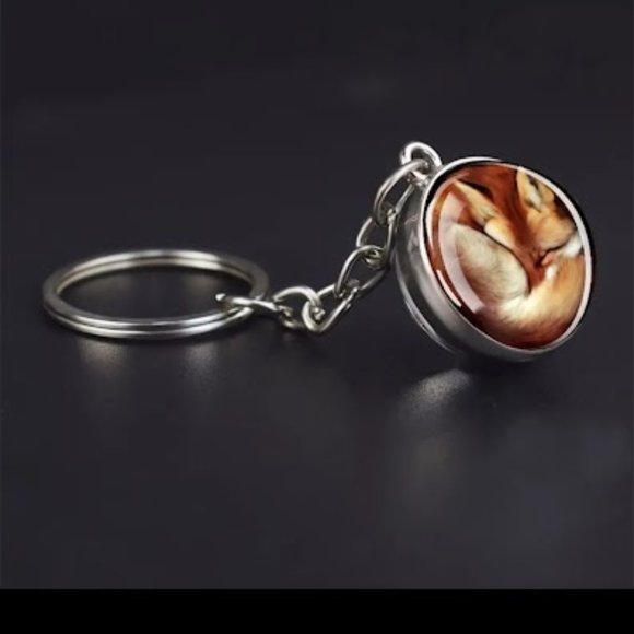 Set of 2 Red Fox Keychains with Ball Pendant 1 Front Facing Fox, 1 Curled up Fox - Picture 2 of 3